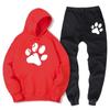 Tuta da Uomo Felpa e Pantaloni da Tuta con Stampa Zampa di Cane Cartone Animato Autunno Inverno Caldo Pile Set da 2 Pezzi Abbigliamento Sportivo Tuta Maschile