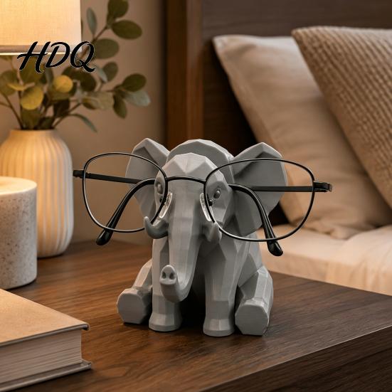 Office Desk Accessories Elephant Shape Glasses Holder 3D Printed Geometric Eyeglass Display Figurine Organizer Decorative Desktop Ornament for Home