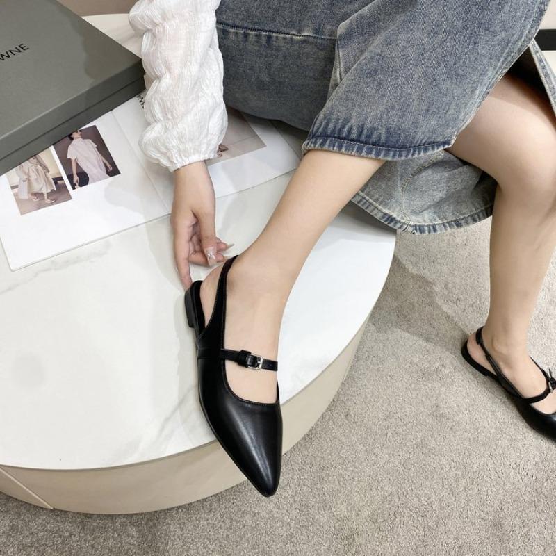 Fashion 2025 Hot Sale Female Shoes Closed Toe Women's Sandals Daily Dress Sandals Women Pointed Toe Slip On Buckle Low Heel Ladies Shoes