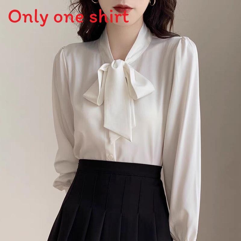Blue Bowknot Shirt With Satin Fabric And Tie Detail For Office Women