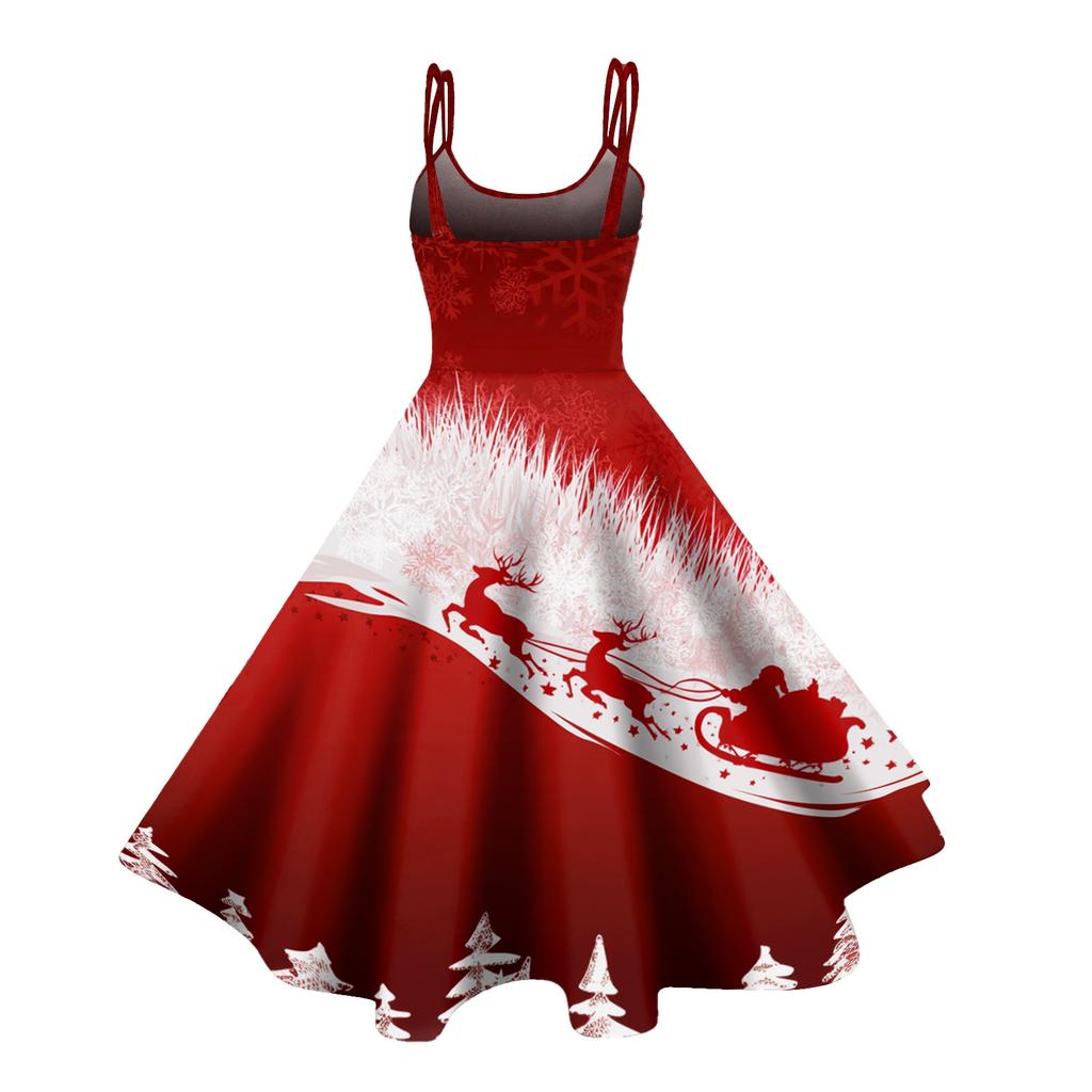 Women's Off-Shoulder Vintage Dress with Christmas Print for Holiday Parties and Evening Wear
