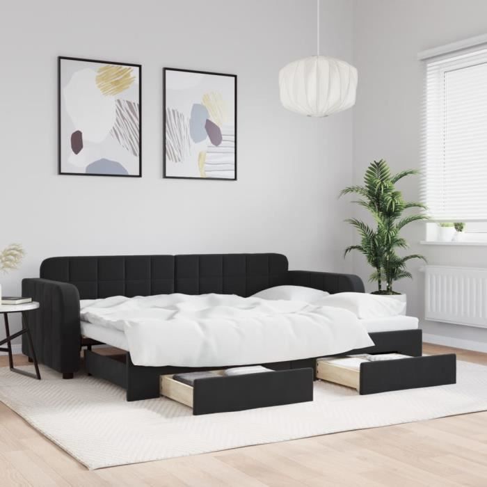 VidaXL Lit de jour avec gigogne et tiroirs noir 80x200 cm velours 3196974
