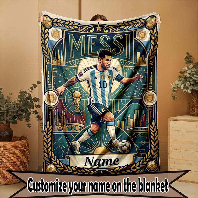 Custom Name Personalized Lionel Messi Print Blanket, Home Decor, Bedroom, Sofa, Camping, Couch, Gifts for Birthday Christmas
