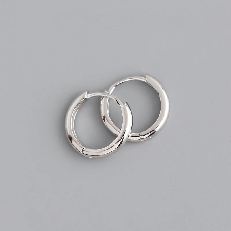 Real 925 Silver Minimalist Round Ear Buckle for Women Hoop Earring Jewelry Accessories