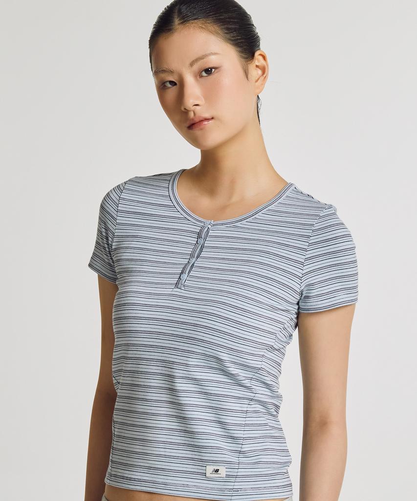 Nyuballanseu Nbneg3W122 / Women Nb-Flowy Henley Neck Short Sleeve Tee (L/Blue)