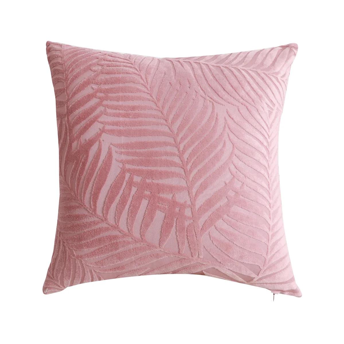 

1Pc Velvet Leaf Throw Pillow Covers, Modern Square Decorative Pillowcase, Neutral Palm Cushion Case for Sofa Couch 18 x 18 Inch 45x45cm рожевий