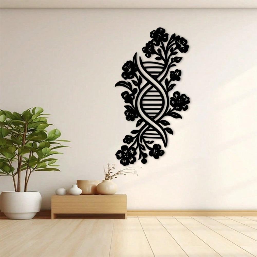 Black Flower DNA Helix Metal Wall Art for Indoor Outdoor Home Office Laboratory Decor Durable Science Gift