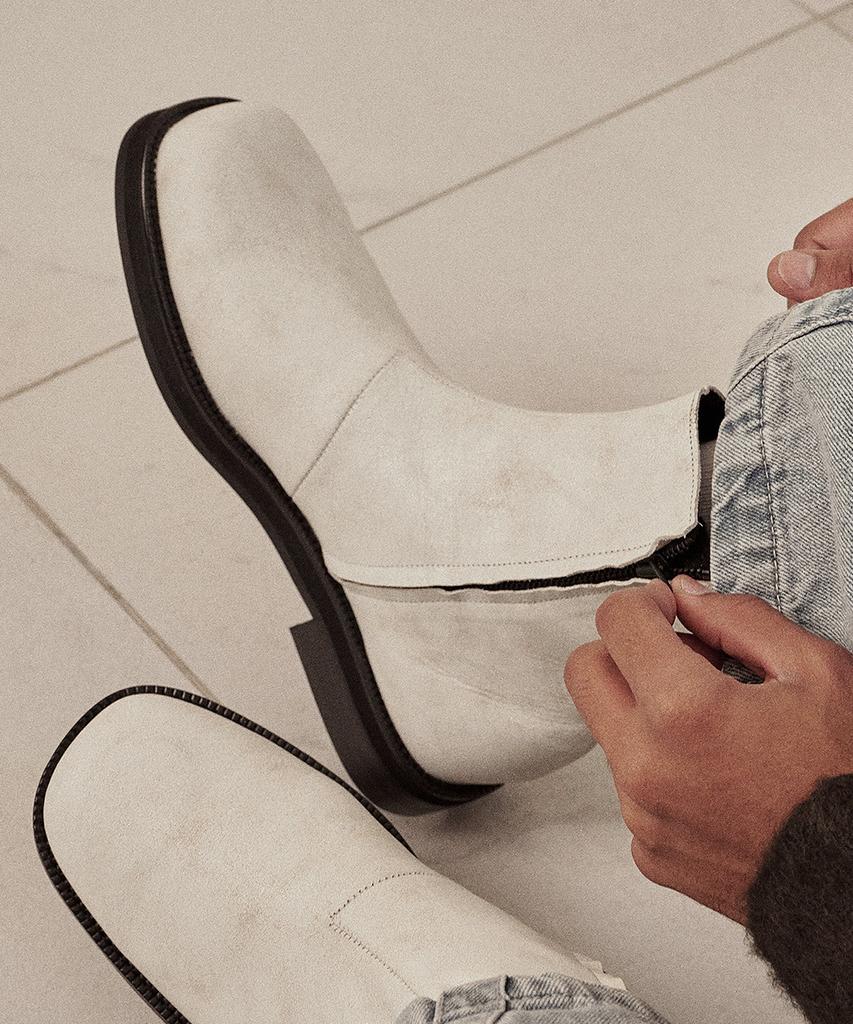 Firenze Atelier [Vibram] Nobo_Bold Shape Hidden Zip-Up Boots 3500 [Crack White]