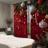 2pcs Red Christmas Printed Semi-Blackout Curtains with Green Pine Branches and Golden Balls  Drapes for Living Room Bedroom