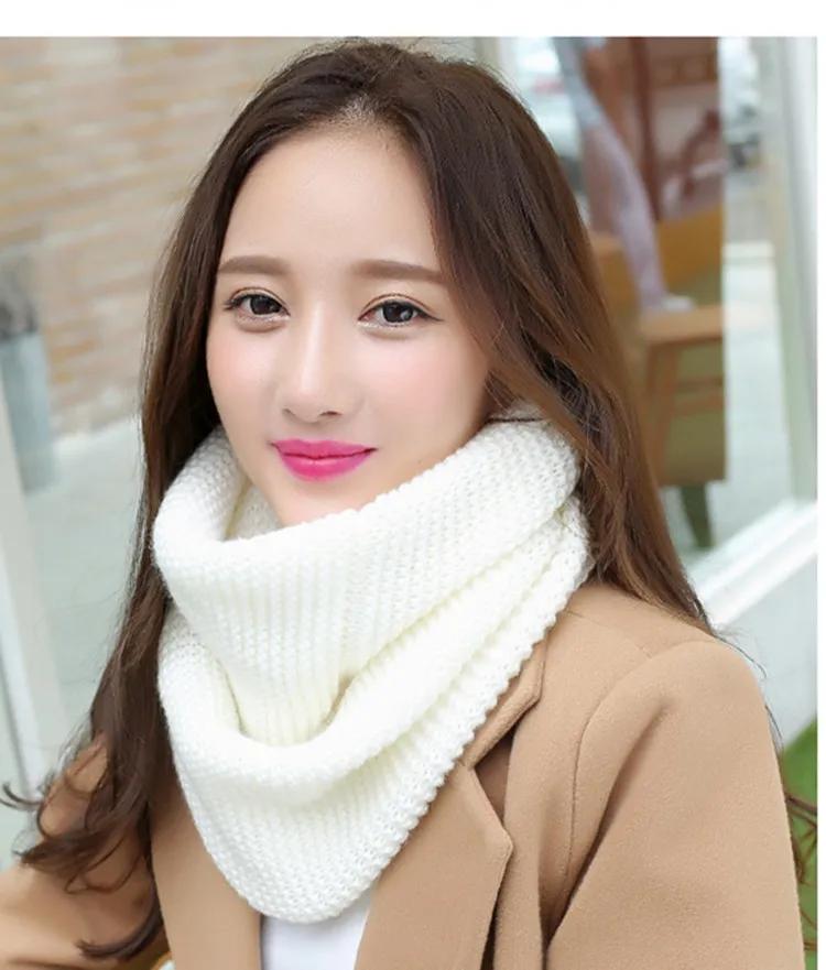 Solid Color Thick Knit Scarf for Women Autumn Winter Korean Style Warm Neckwear Scarf