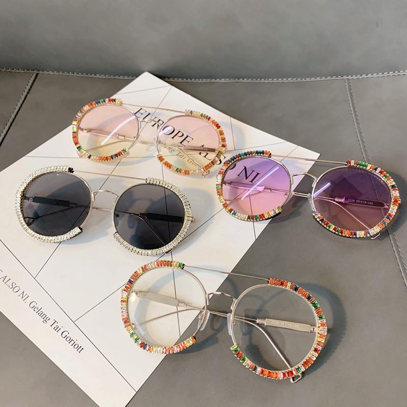 Zircon Oversized Diamond Sunglasses Luxury Round Rhinestones Sun Glasses Women Clear Eyeglasses Shades For Women  Feminino
