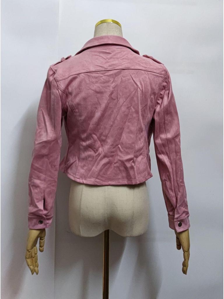 European and American Asymmetrical Zipper Suede Short Jacket