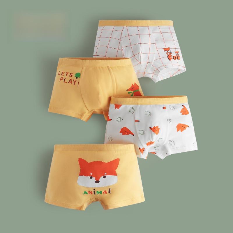 4PC Boys' Cartoon Cotton Antibacterial Boxer Briefs for Kids