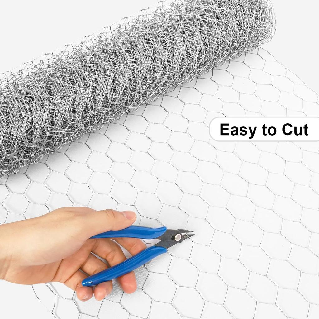 Chicken Wire Mesh Roll 40cm x 10m, Galvanized Hexagonal Fencing Wire Mesh Garden Fence Protective Metal Net with Cutting Pliers, Gloves and 100 Cable