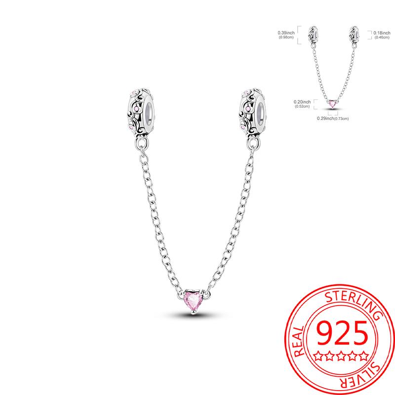 Breloque Pendentif Perles Cœur Rose Scintillant Cuivre Compatible Bracelet Original Pour Femmes Bijoux Cadeaux Saint-Valentin