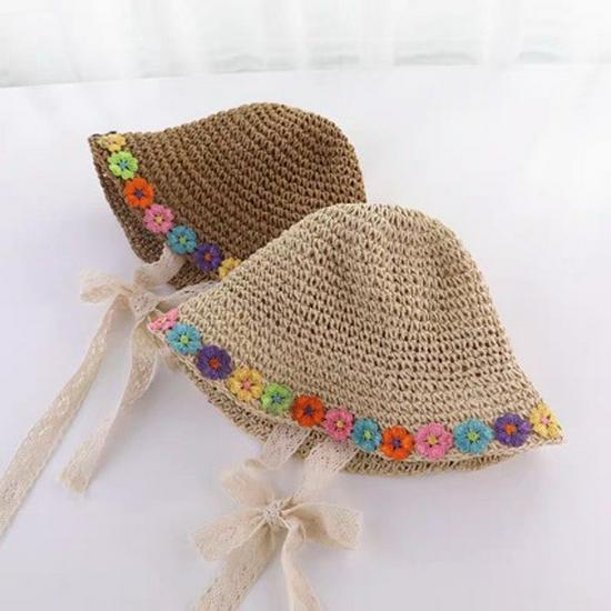 Kids' Sun Hat: Cute Lace-Tie Straw Hat for Parent-Child Sun Protection