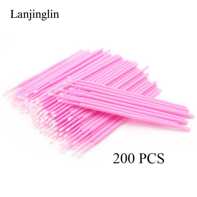 Lanjinglin 100/200pcs Micro Brushes Cotton Swab Eyelash Extension Eye Lash Glue Cleaning Brushes Applicator Sticks Makeup Tools