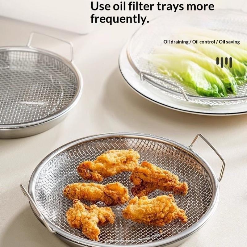 New 2026 Food-grade Kitchen Oil Filter Tray Stainless Steel Mesh Frying Drain Pan Strainer Colander