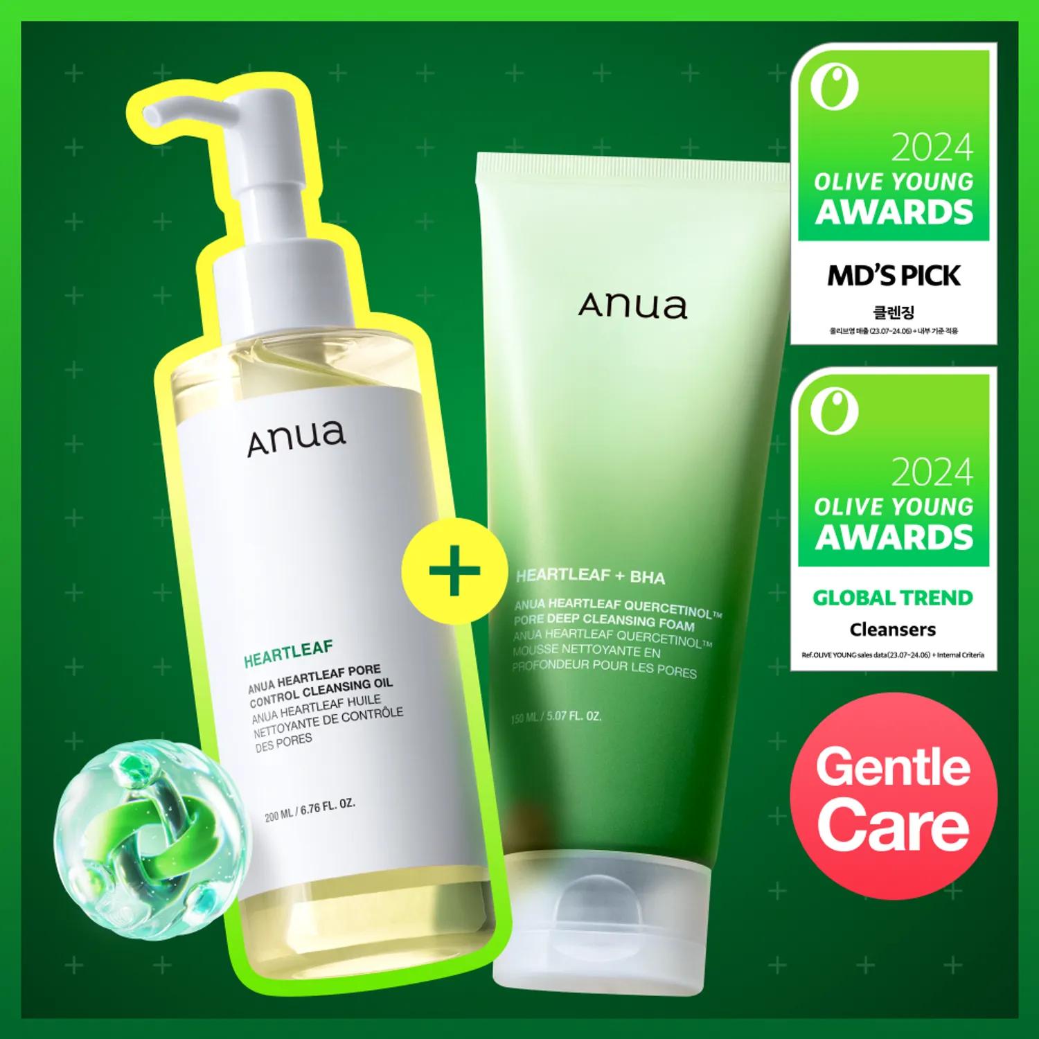 

Anua Heartleaf Double Cleansing Set (Heartleaf Pore Control Cleansing Oil 200ml+Heartleaf Quercetinol Pore Deep Cleansing Foam 150 Double Cleansing Set