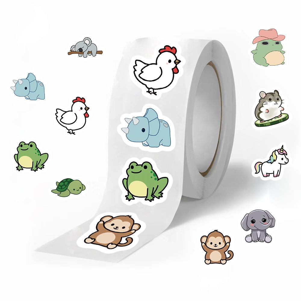 500 Pictures/roll Roll Sticker Tape Cartoon Animal Handbook Material Decorative Envelope Seal Sticker