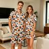 Women's Halloween Print Short Sleeve T-Shirt with Pocket and Shorts Pajama Set for Couples