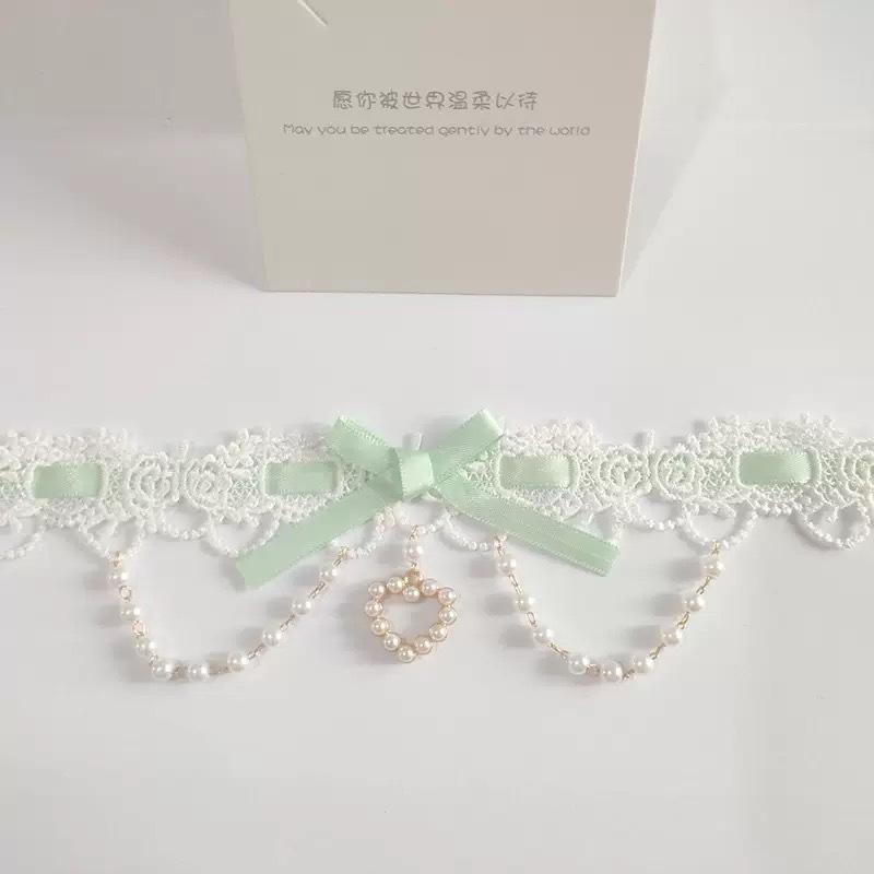 Collier ras-du-cou Lolita Rose Dentelle Nœud Perles Franges Pendentif Cœur pour Femmes Y2K Princessse Gothique Collier Cosplay Bijoux de Fête