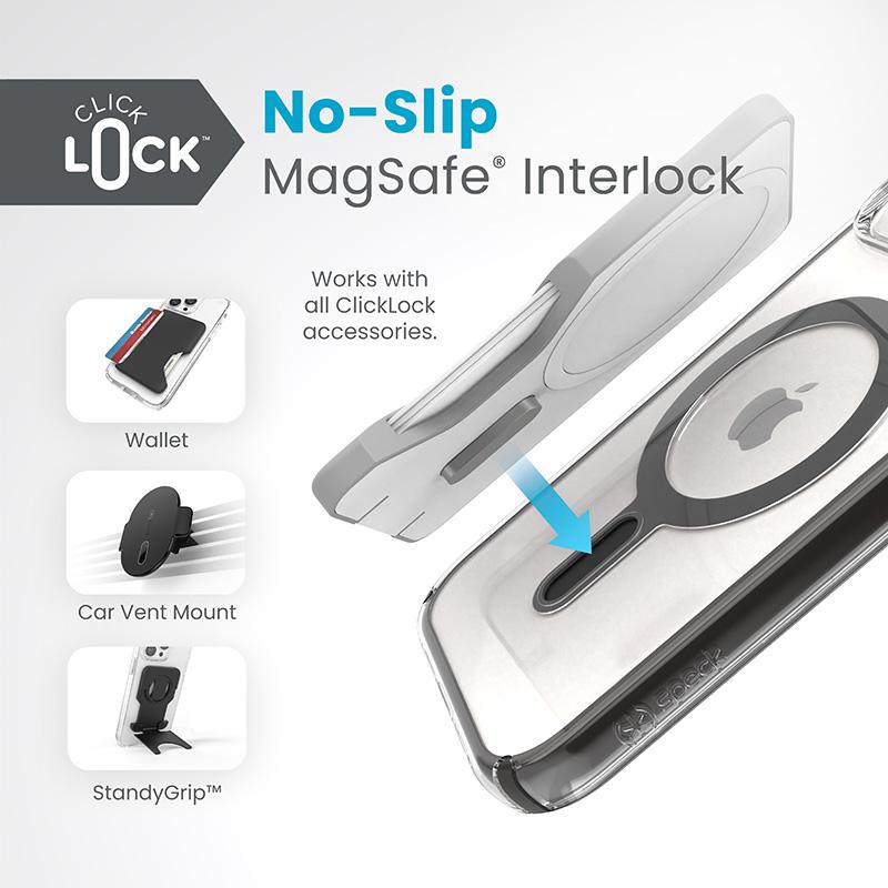 Speck Presidio Perfect-Clear Clicklock & Magsafe - Etui Iphone 15 / Iphone 14 / Iphone 13 (Clear / Frosted Black / Slate Grey)