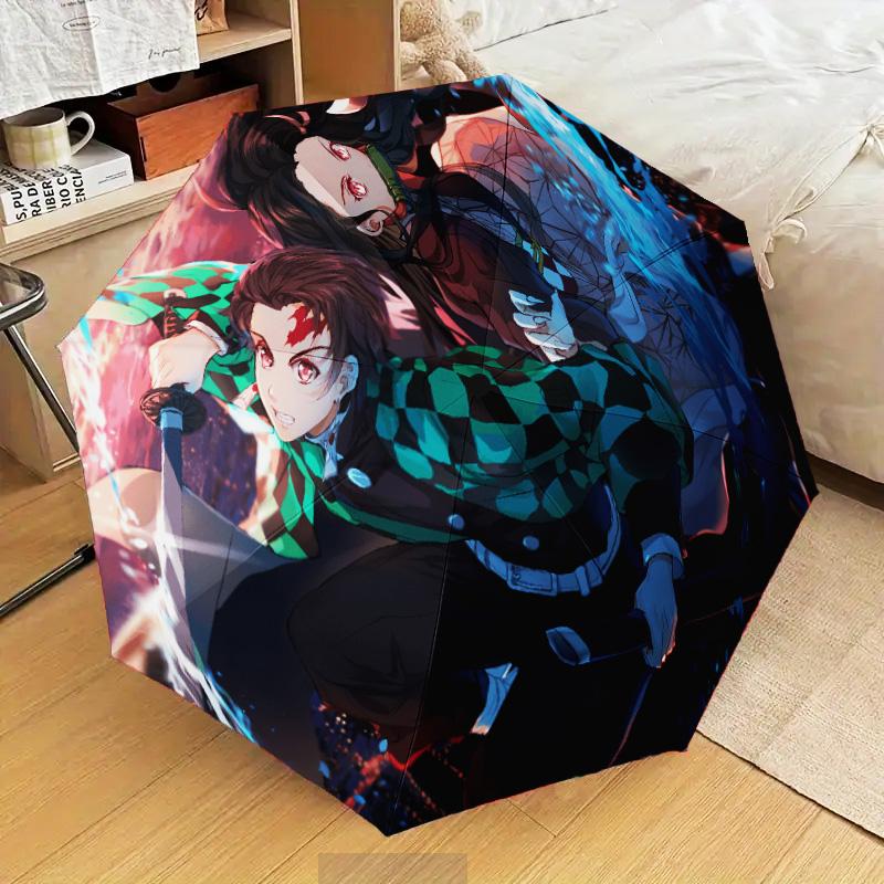 Nightmare Nezuko Slayer Automatic Folding Umbrella - 8-Rib Travel Umbrella with Auto Open/Close & Portable Gifts for holidays or birthdays