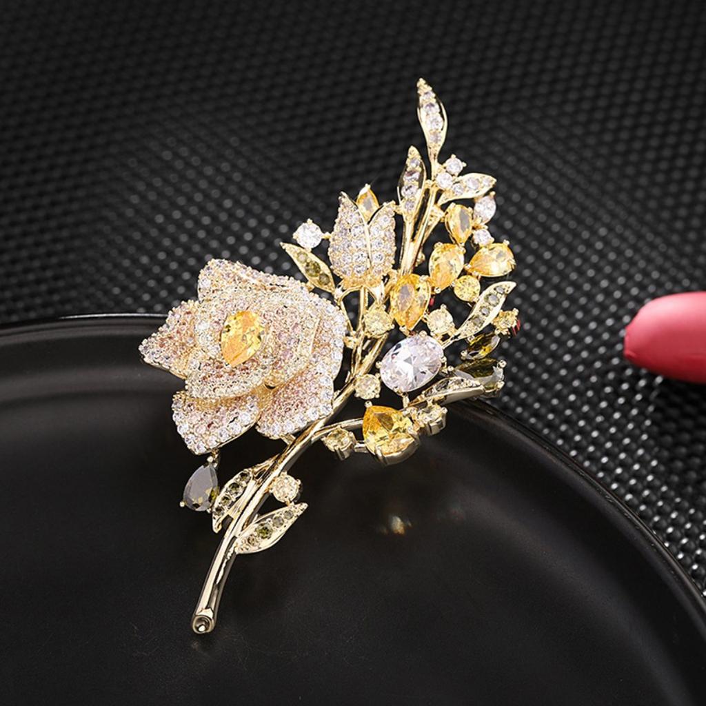 Elegant Floral Brooch Pin for Women Rose Design with Rhinestone Embellishments Suitable for Evening Wear and Special Occasions Accessories