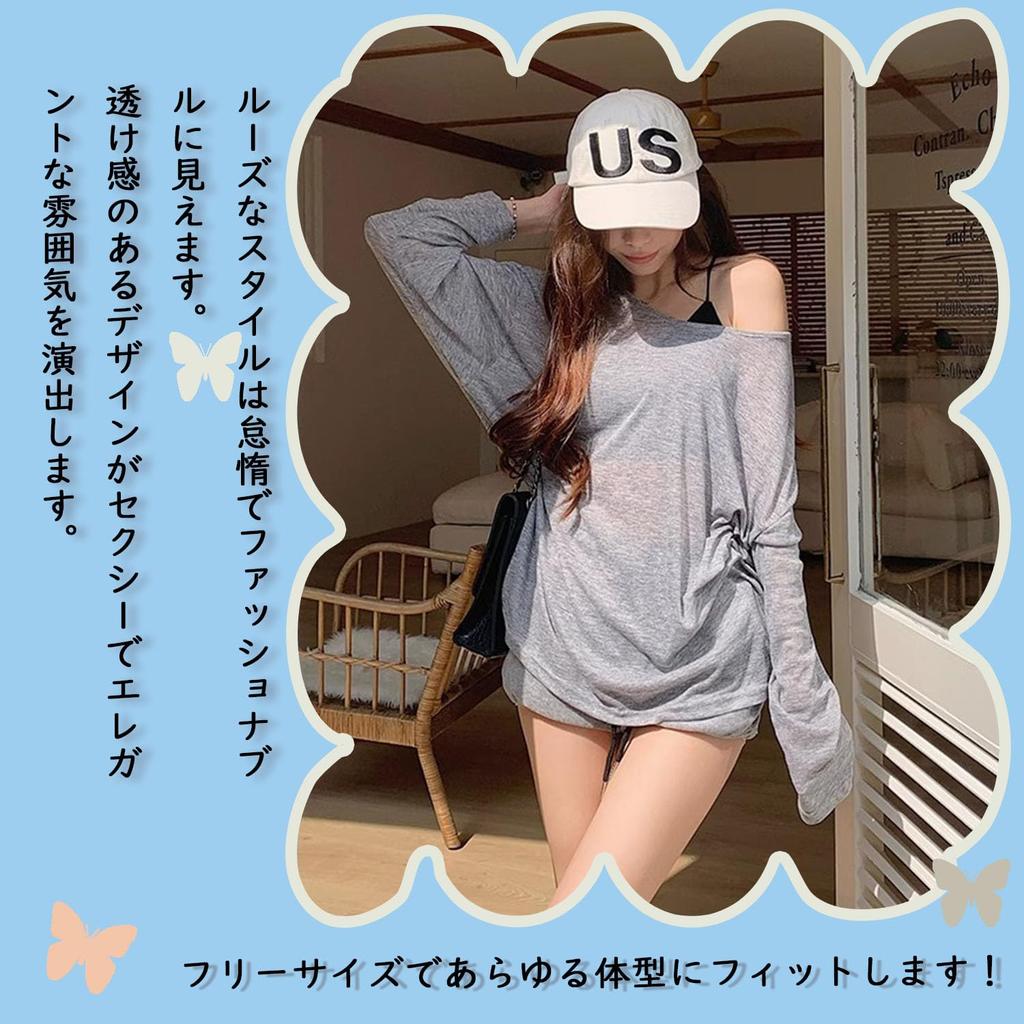 Ekieta Sheer Sun Loose Pullover Layering Long Fall Women's Blouse, Protection, Fit, Top, T-Shirt, Lightweight, Casual, Sleeve, Oversized, See-Through