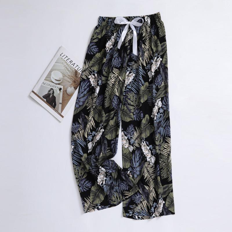 VEZFAA Moda damă ocazional cu imprimeu cu model de flori Pantaloni cu talie înaltă Pantaloni și capris