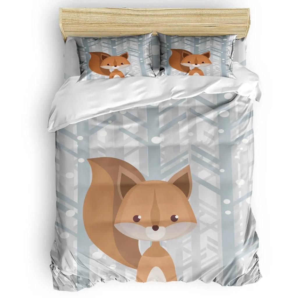 Bettbezug Tiere Cartoon Eichhörnchen Frühlingswiese Wald Fauna Schlafzimmer Dekorativ für Kinder Jungen Mädchen Geschenk Queen Size