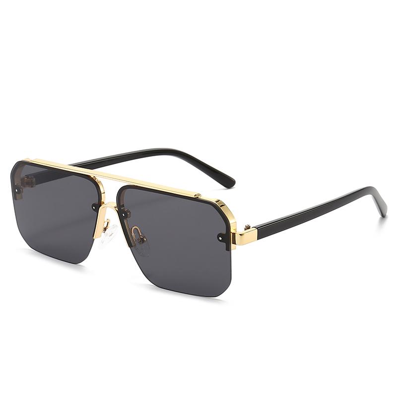 

New Square Sunglasses European And American Half-Frame Trendy Double-Beam Metal Sunglasses For Both Men And Women 1202 чёрный