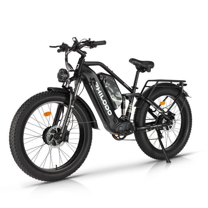 PHILODO JUMBO – Vélo électrique – Moteur 1000Wx2 – Batterie 48V 23Ah x2 – Vitesse max 25 km/h – Pneus 26 pouces – Noir
