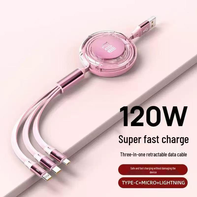 100W Type-C 3-in-1 Fast Charging Cable for Huawei, Android, and Apple Devices