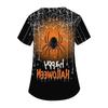 Women V Neck Short Sleeve Work Shirt Double Side Slit with Pockets Halloween Print Top Casual Comfortable Fit