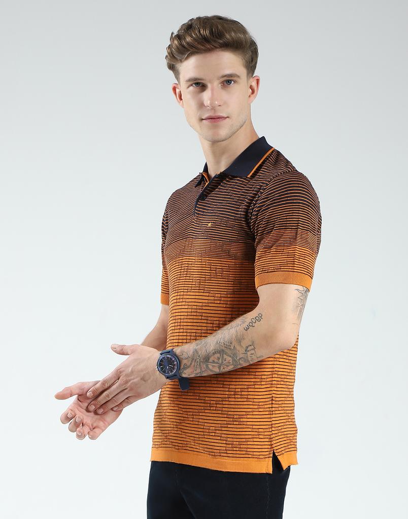 MONTE CARLO Men's Regular Fit Self Designed Half Sleeve Polo T-Shirt