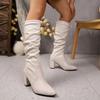 Thick heel legs white new pointed heel stack high heel modified big tube circumference boots 2025 long boots women's summer boots