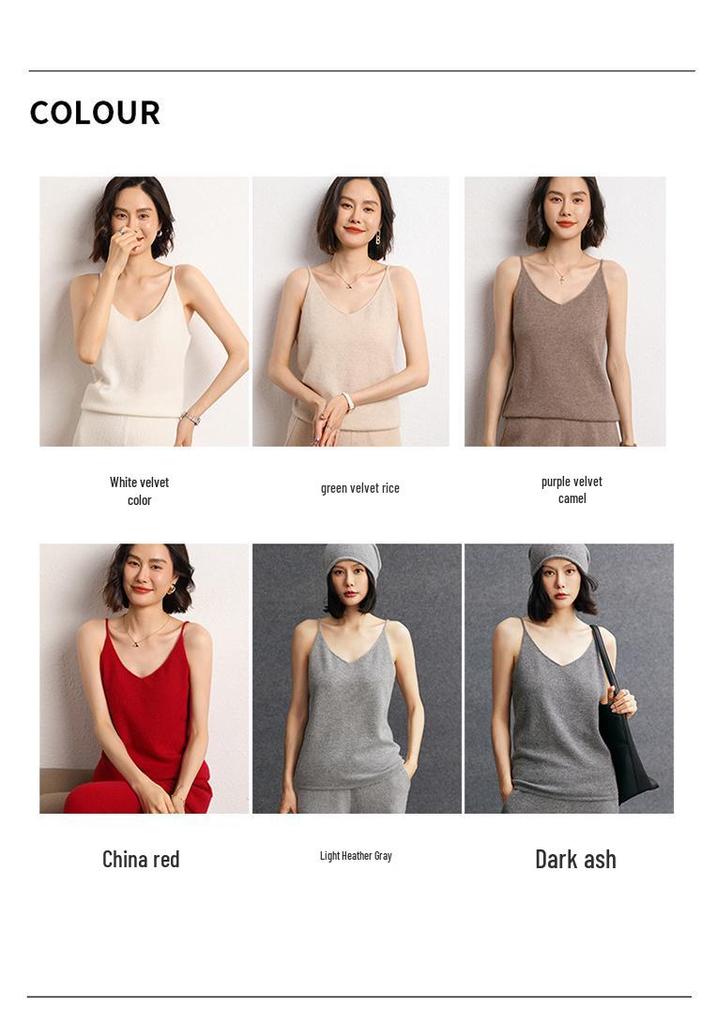 V-Neck Sleeveless Cashmere Knit Camisole Vest – Slim-Fit Women's Base Layer