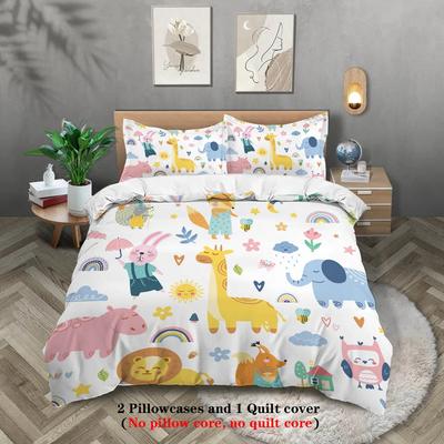 3-teiliges Bettwäsche-Set mit Cartoon-Tierpark-Thema, für Schlafzimmer, Gästezimmer (1*Bettbezug + 2*Kissenbezug, OHNE Füllung)