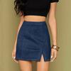 Women's High Waist Faux Suede Side Split Short  Skirt