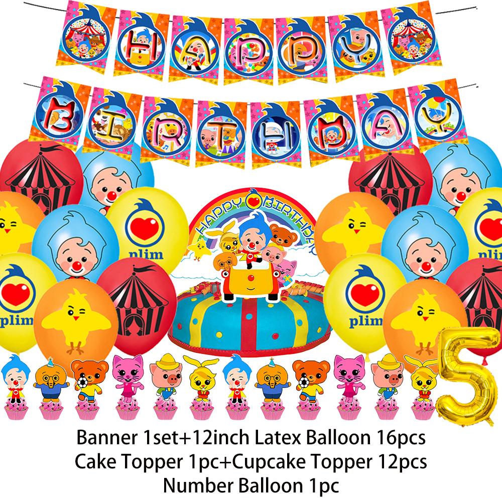 Cartoon Pliming Plims Thema Kindergeburtstag Party Dekoration Hintergrund Zubehör Ballon Set Kuchenaufsätze Banner Kulisse Kindergeschenk