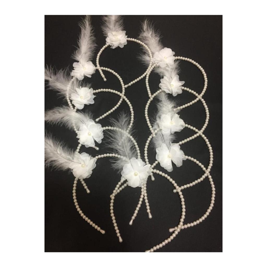 1 Piece Bride's Crown And Bracelet 10 Pieces Bridesmaid Bracelet With Pearls And Feathers