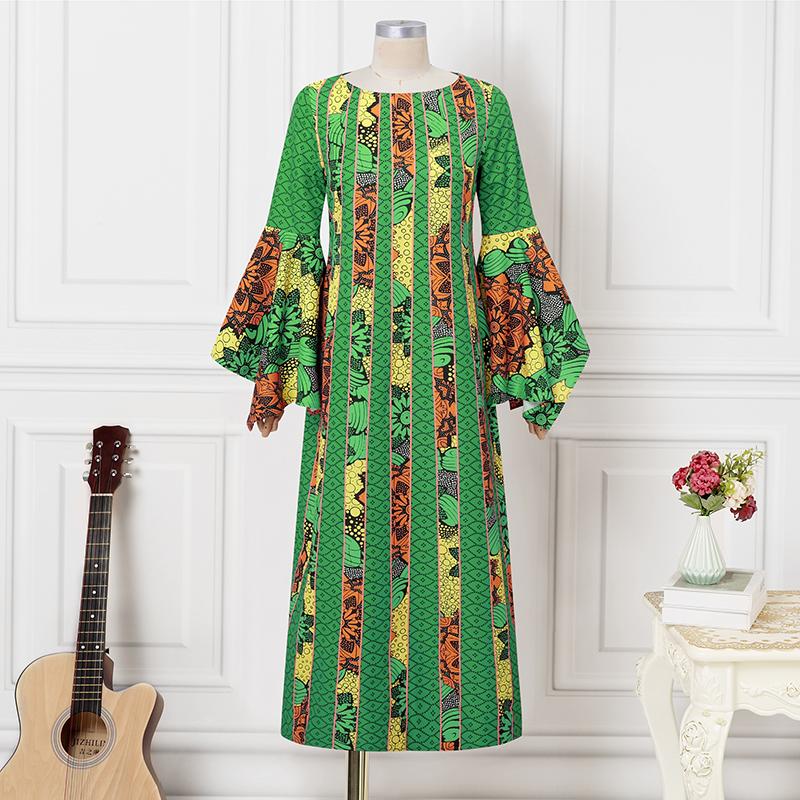 Oversized Women Long Flare Sleeve Floral Print Casual Loose Maxi Long Dress