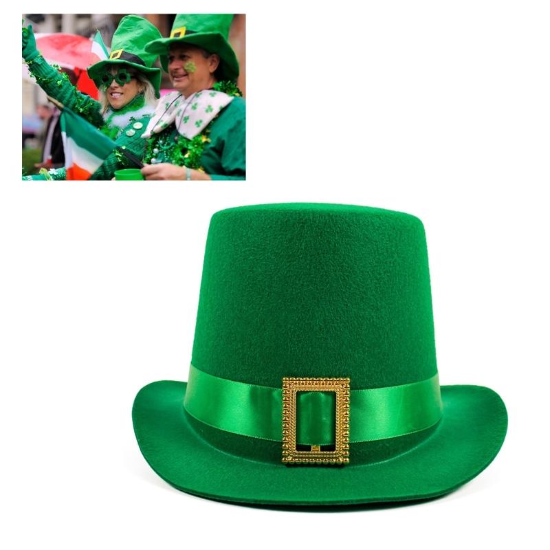 Irish Saint Patricks Day Shamrock Hat Funny National Day Hat Personality Carnivals Party Christmas Adult Flat Top Hat