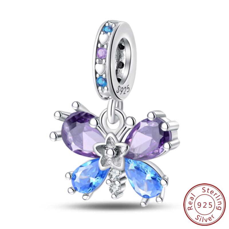 Elegant S925 Silver Butterfly & Dragonfly Multicolor Charms Beads Pendant 3mm DIY Fine Jewelry Making Accessories Gifts
