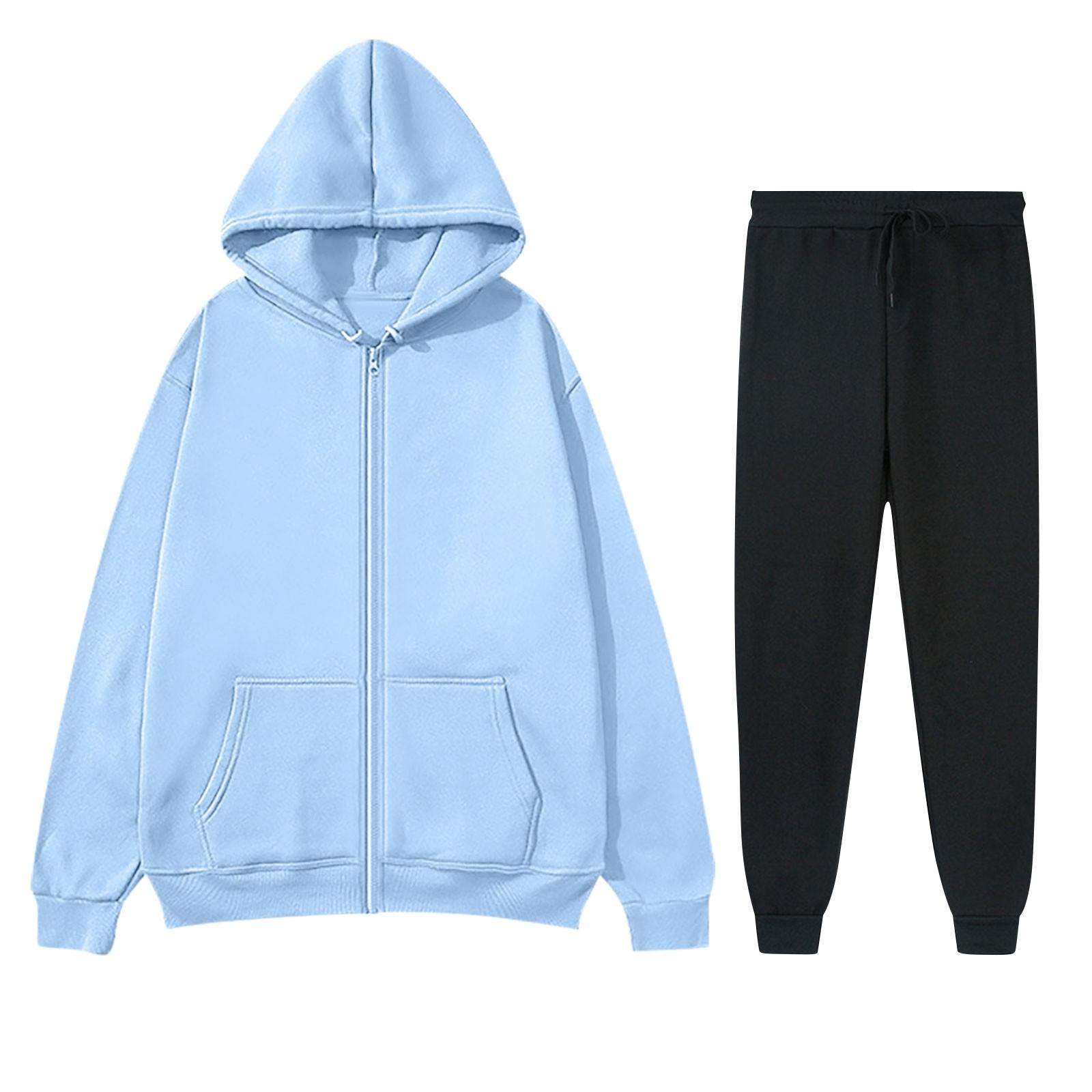 

Женский модный повседневный однотонный спортивный комплект Fashion Hugh, кардиган с капюшоном, толстовка + спортивные штаны XXXL небесно-голубой