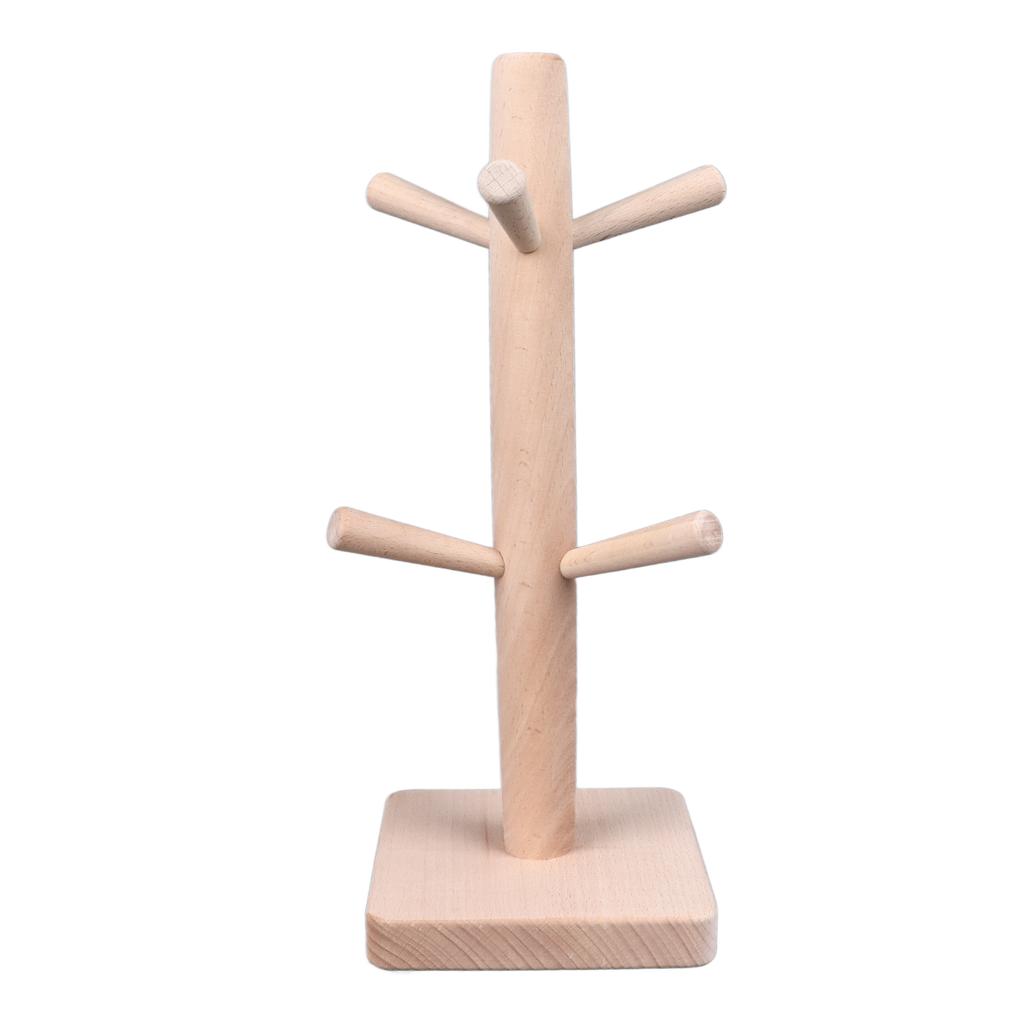 Mug Holder Tree Wood Hanger Stand with 6 Hooks Weighted Base Anti Slip Coffee Mug Rack for Kitchen Counter Cabinet
