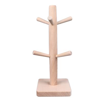 Albero Porta Tazze in Legno Appendiabiti Supporto con 6 Ganci Base Ponderata Antiscivolo Scolapiatti per Tazze da Caffè per Cucina