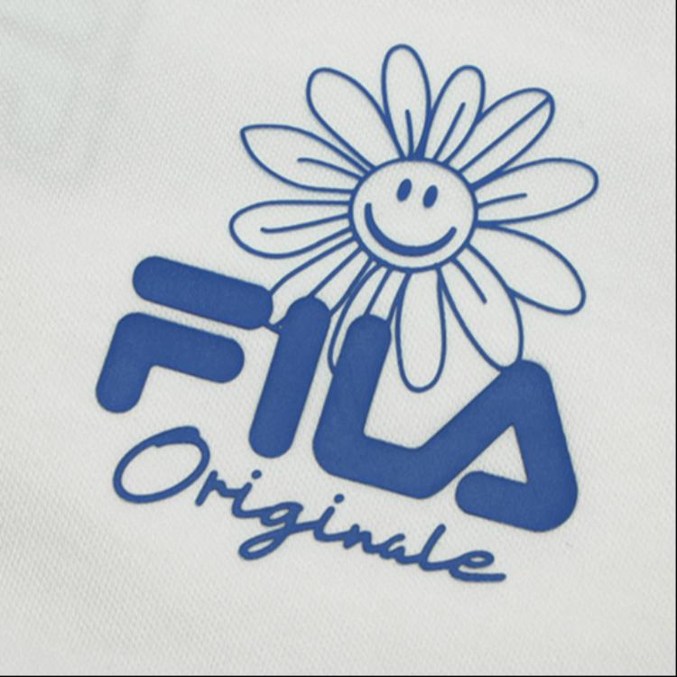 FILA Logo Smiley Face Flower Embroidery Casual Round Neck Short Sleeve T-Shirt Women T-Shirt Cloud-White F11W429106F-ET